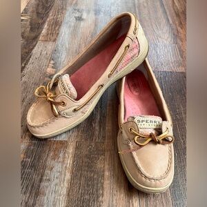 Sperry Top-Sider Tan Leather with Pink Plaid Boat Shoes